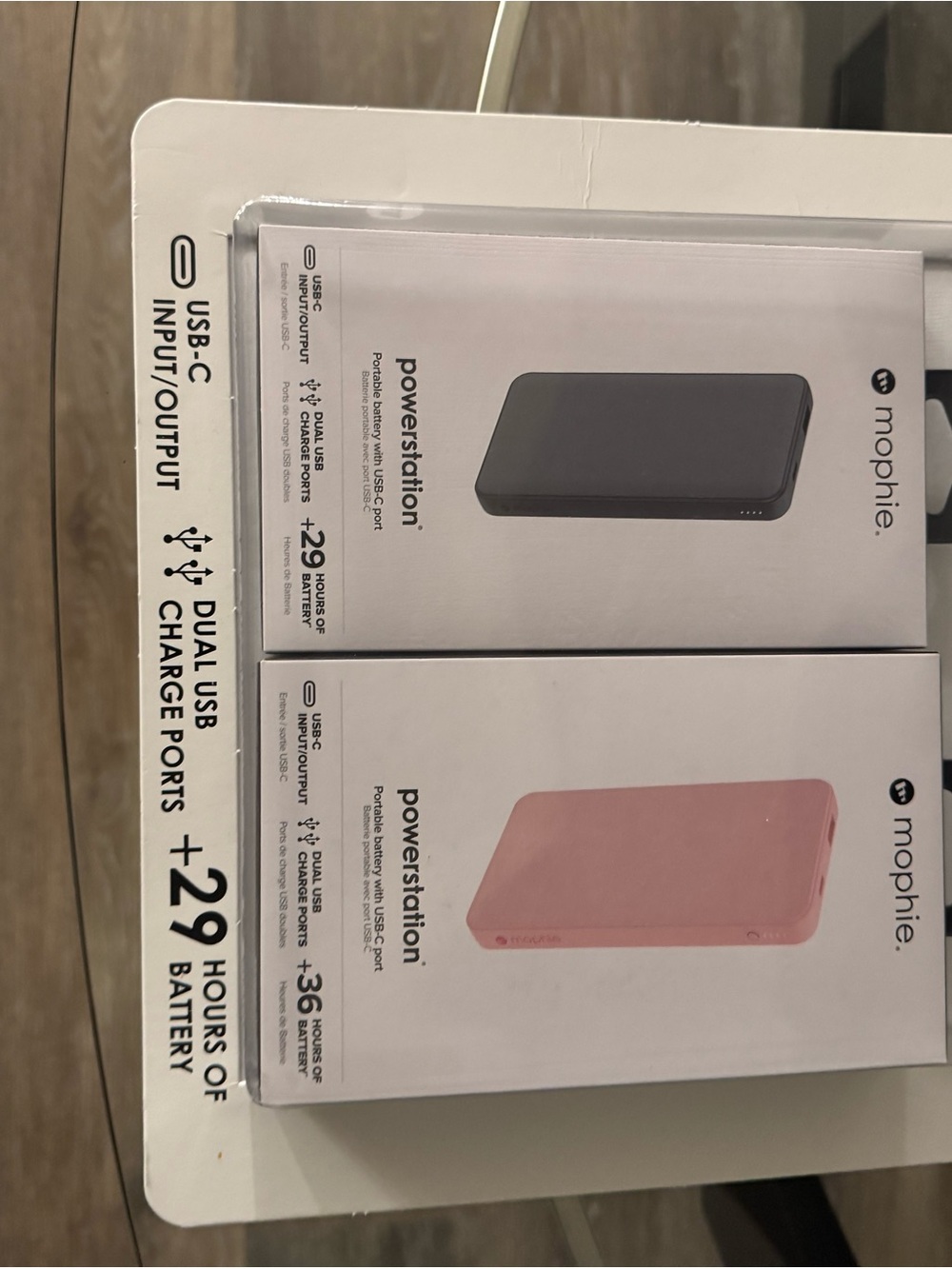 mophie Powerstation Portable Battery Charger 2 Pack USB-C USB-A Gray Pink